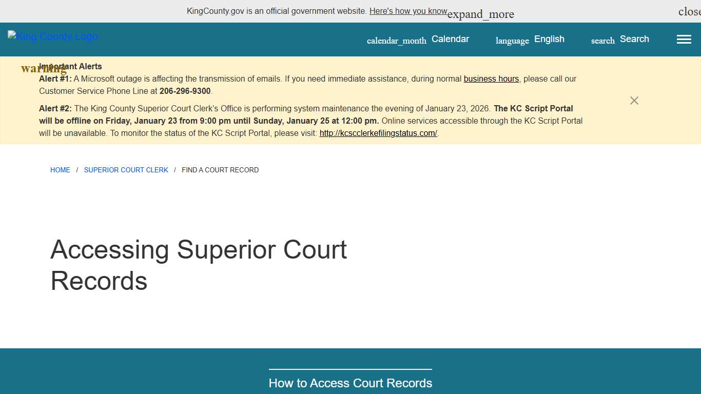 Accessing Superior Court Records - King County, Washington